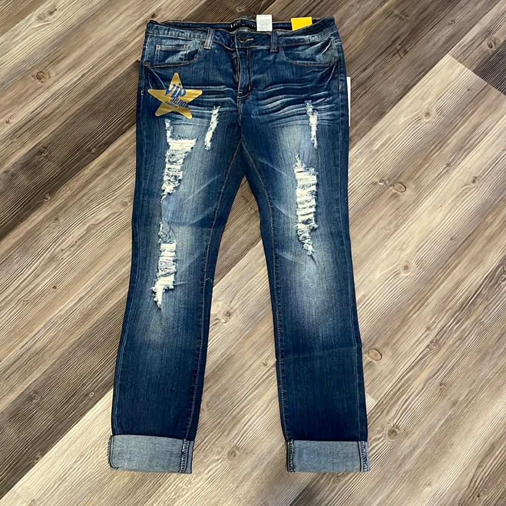 V.I.P jeans NWT size 13/14 distressed ankle jeans.